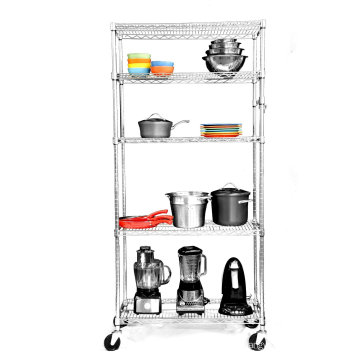 Chrome Metal Restaurant Kitchen Wire Storage Shelving Rack with Wheels